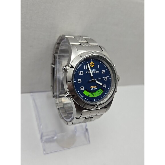 Vintage Timex Expedition Ana Digi Blue Dial Watch Indiglo 50M Alarm New Battery - Picture 3 of 14